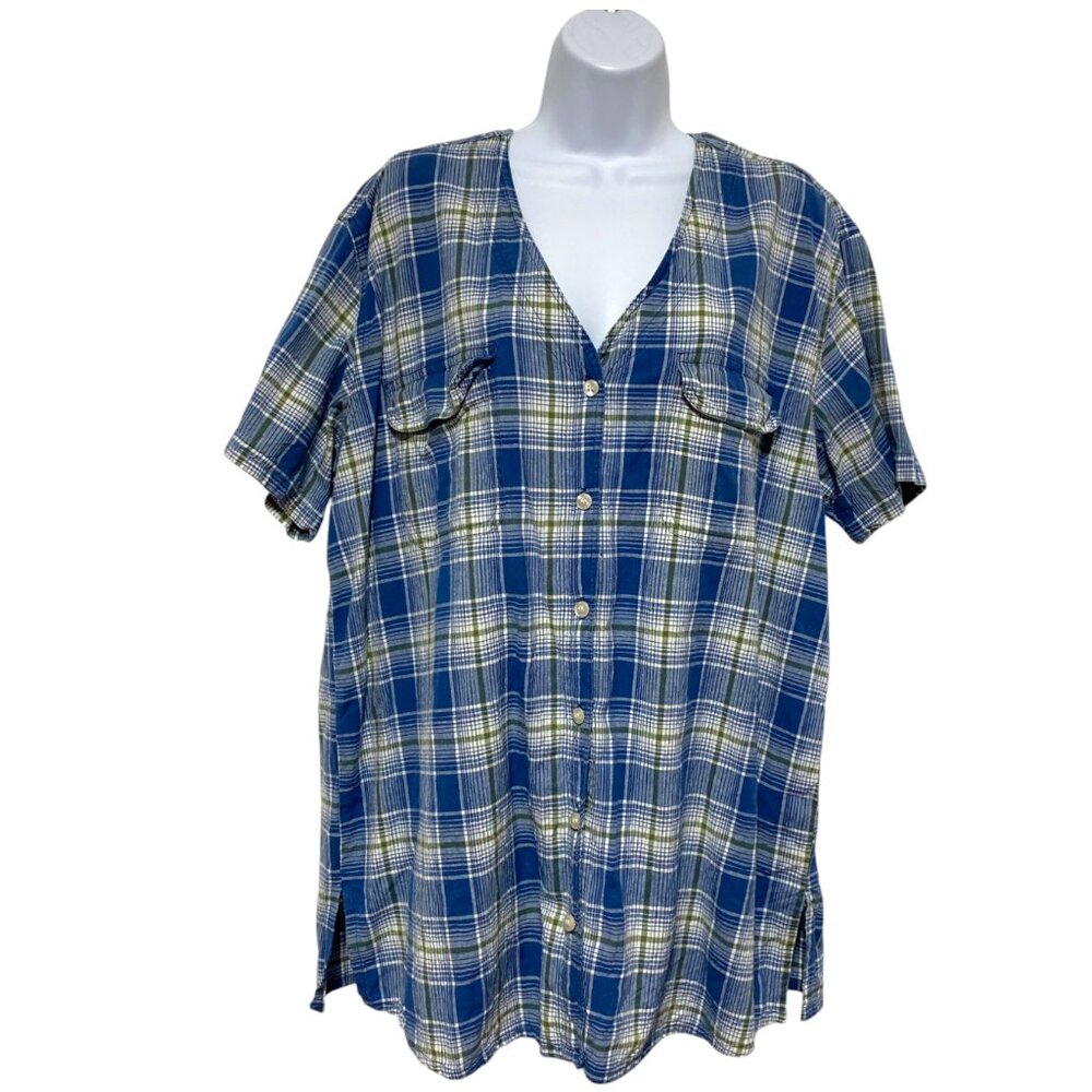 Women's Plus Size 1X Short Sleeve Button Top V-Neck Design By-Camille Claudel